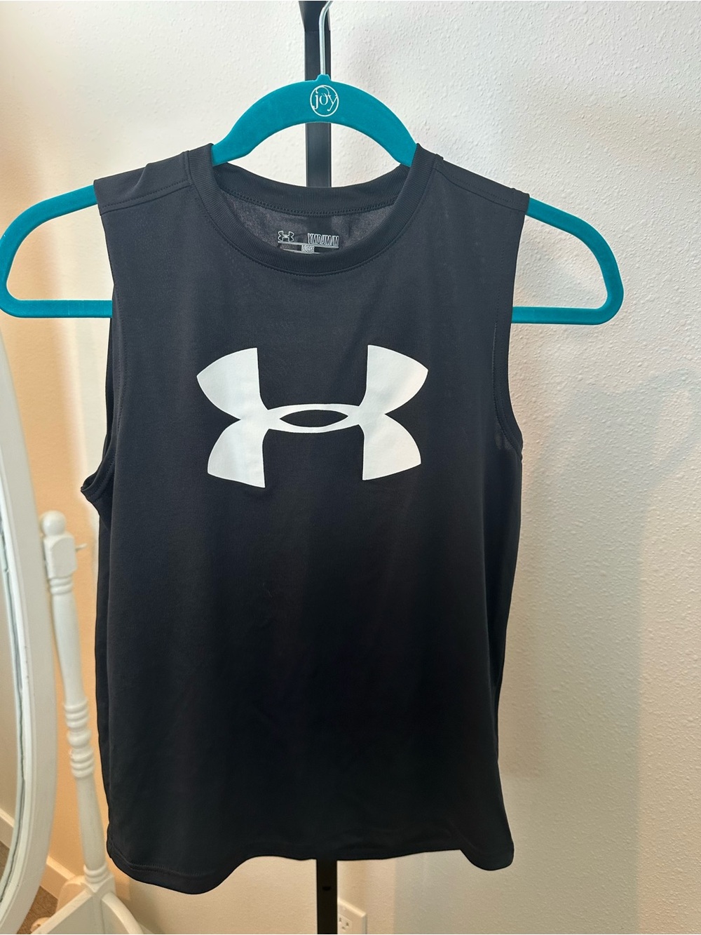 Under Armour Black Tank Top with White Logo - Boys' Athletic Sleeveless Shirt